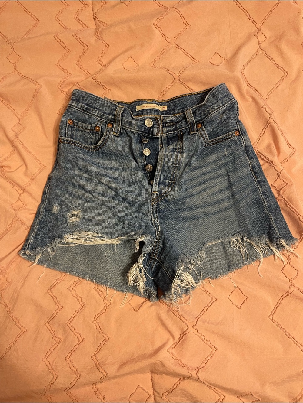 Levis Women’s ribcage Distressed High-Rise Denim Shorts - Blue